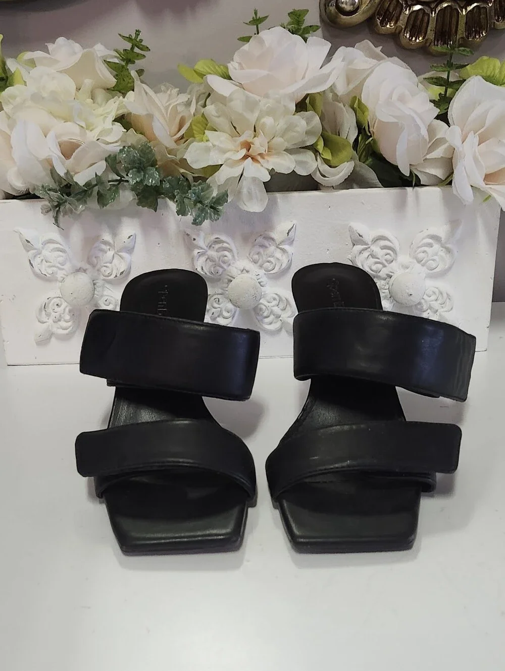 Open Edit Velcro Black Heels Size 5